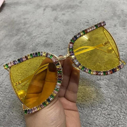 Luxury Half Frame Designer Rhinestone Sunglasses