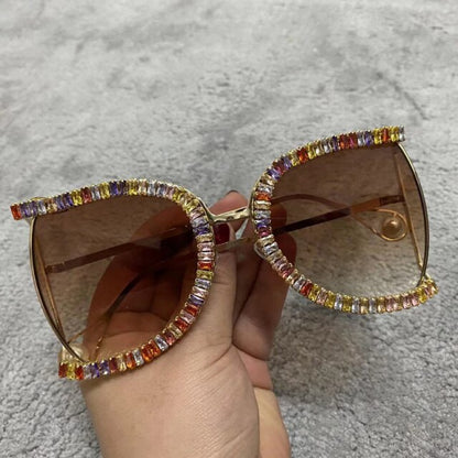 Luxury Half Frame Designer Rhinestone Sunglasses