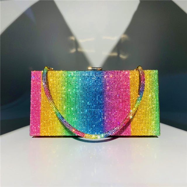 Rainbow Diamond Wedding Clutch Bag Elegant Party Evening Clutch Purse and Handbag for Women Luxury Designer Crossbody Bag ZD2106