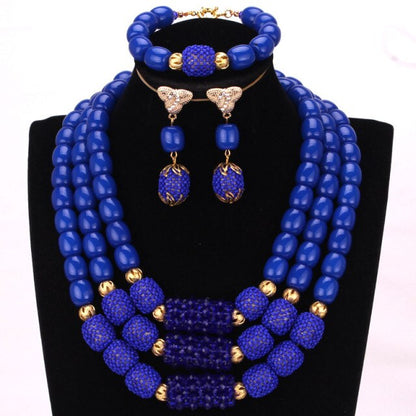 Dudo Store African Jewelry Set New Designs 3 Layers Artificial Coral Beads Jewellery Set 2019 With Gold Beaded Balls 3 Pieces