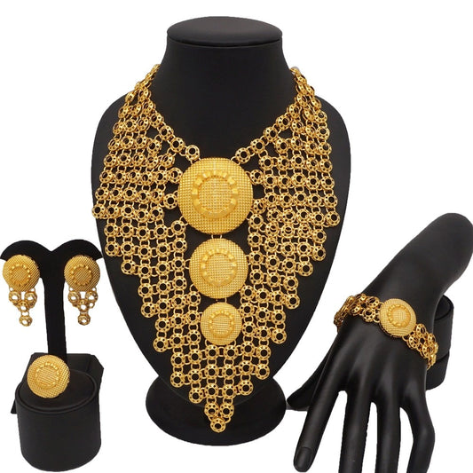 Gold Plating Jewelry Sets African  Bridal Big Jewelry sets Women Necklace Bracelet and Earings