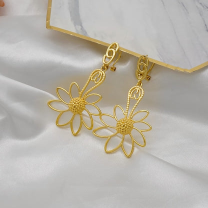Fashion Yellow Flower Copper Hoop Drop Earrings For Women Earrings