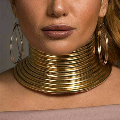 Vintage Statement Choker Necklace For Women African Jewelry Gold Color Leather Maxi Big Collar Necklace Adjustable