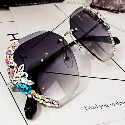 Rimless Brand Designer Sunglasses Women 2020 Vintage Luxury Rhinestone Sun Glasses Gradient Lens Eyeglasses Shades for Female