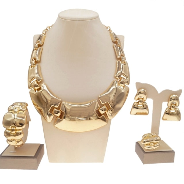 Hot Selling Exquisite Brazilian gold large Jewelry Set Italian Bridal wedding Banquet Jewelry set H0009