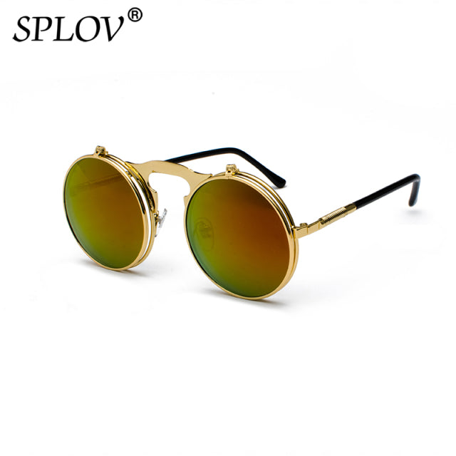 Za'hira Vintage Steampunk Flip Sunglasses Retro Round Metal SunGlasses for Men