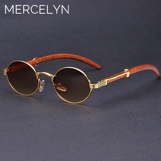 Round Vintage Steampunk Sunglasses Wood Fashion