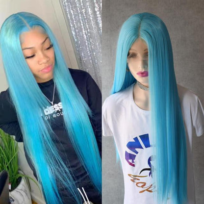 Long Straight Soft Hair  Blue Wig  For Women Colored Blonde/Yellow/Grey/Red/Orange Lace Front Wig Synthetic Hair Peruca Cosplay