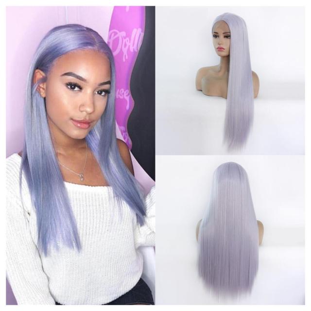 Long Straight Soft Hair  Blue Wig  For Women Colored Blonde/Yellow/Grey/Red/Orange Lace Front Wig Synthetic Hair Peruca Cosplay
