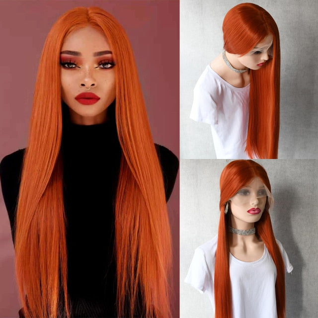 Long Straight Soft Hair  Blue Wig  For Women Colored Blonde/Yellow/Grey/Red/Orange Lace Front Wig Synthetic Hair Peruca Cosplay