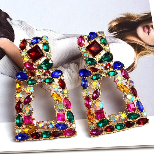 Wholesale Colorful Crystal Geometric Metal Dangle Drop Earrings High-Quality Classic Hot Jewelry Accessories For Women