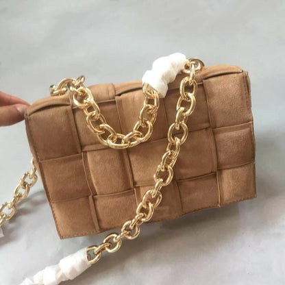 Frosted Suede Shoulder Bag for Women Thick Metal Chain Luxury Handbags Designer Cluth Purse Woven Square Messenger Crossbody Bag