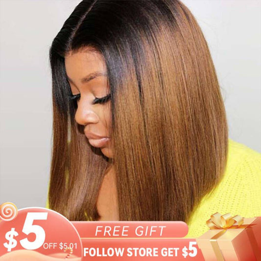 SPARK Ombre 1B/30 Bob Peruvian Straight Highlight 13x4 Lace Frontal Short Bob Wig Remy Hair 4x4 HD Lace Closure Human Hair Wigs