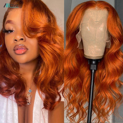 Lace Front Wig 13x4 Body Wave Lace Front Wigs Pre Plucked Orange Colored Brazilian Wavy Human