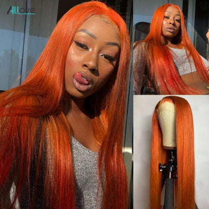 Lace Front Wig 13x4 Body Wave Lace Front Wigs Pre Plucked Orange Colored Brazilian Wavy Human