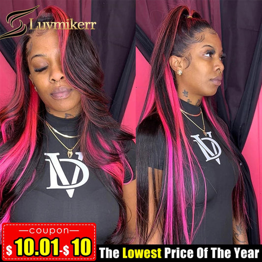 Hd Lace Frontal Wig Highlight Pink 13x4 Highlight Pink 613 Lace Front Body Wave Full Human Hair Wig