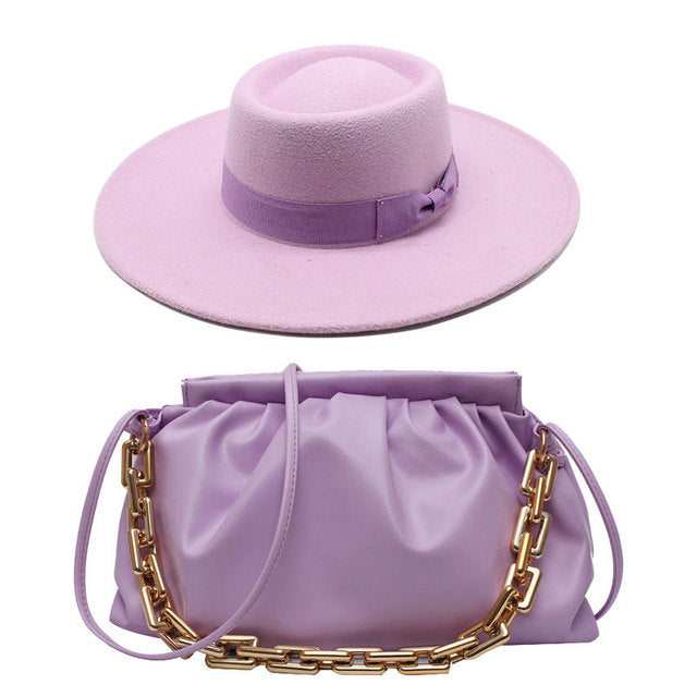 Fedora Hat For Women Bump Cap Oversized Chain Accessory Bag