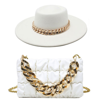 Fedora Hat For Women Bump Cap Oversized Chain Accessory Bag