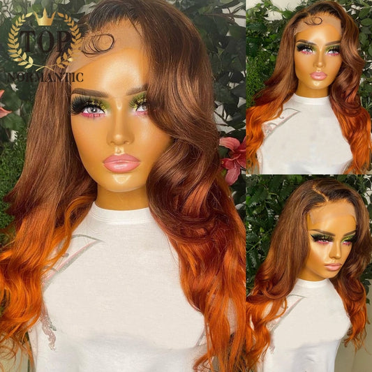 Topnormantic Ombre Color Body Wave Wigs For Women 13x4 Lace Front Remy Brazilian Human Hair Colored Wig With Baby Hair