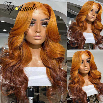 Ombre Ginger Brown Color Lace Front Wigs with Middle Part 4x4 Peruvian Remy Hair Closure Wigs Transparent Lace Wigs