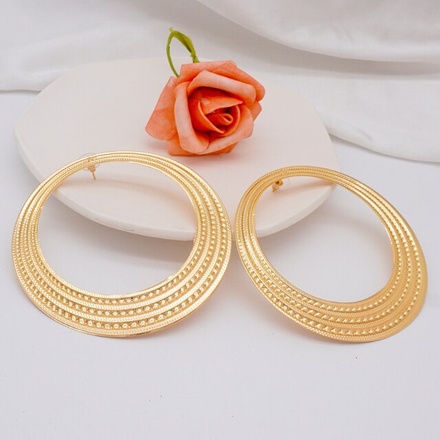 Oversize Hoop Earrings Gold Round Circle Earrings pendant Statement Earrings