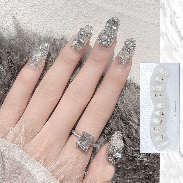 Designs acrylic for nail Imitation Pearl Lace Bowknot press on nails Charming Pre Design fake nails with glue