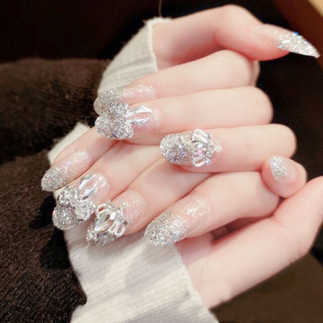 Designs acrylic for nail Imitation Pearl Lace Bowknot press on nails Charming Pre Design fake nails with glue