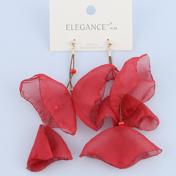 Badu Long Yarn Flower Earrings Bohemian Handmade