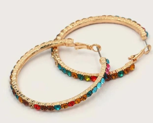 Multi-Colored Rhinestone Hoop Earrings
