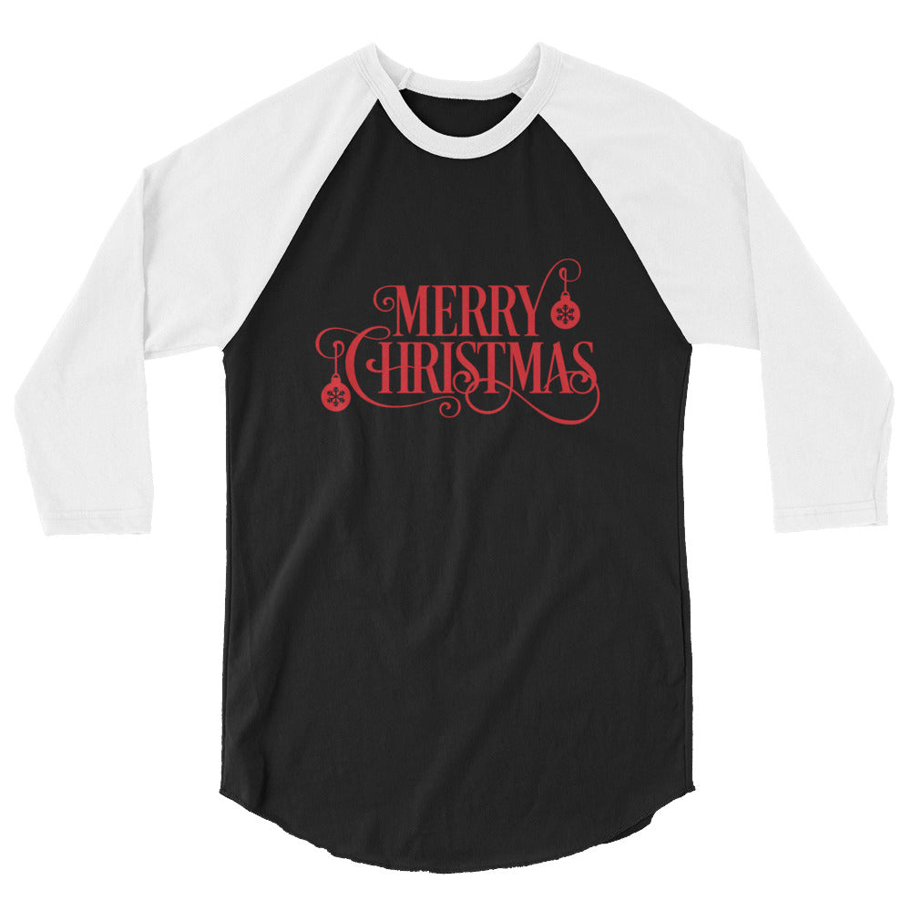 Merry Christmas Ornament 3/4 sleeve raglan shirt