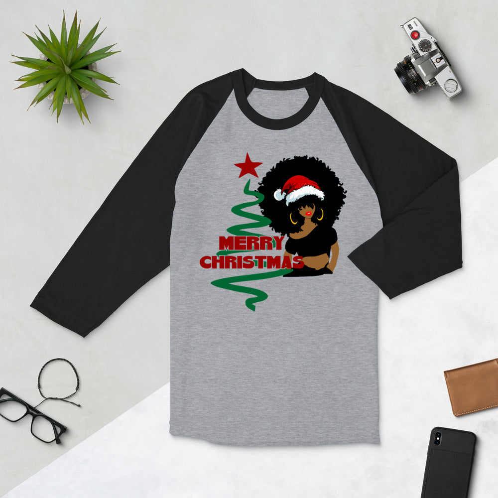 Merry Christmas 1 Afro 3/4 sleeve raglan shirt