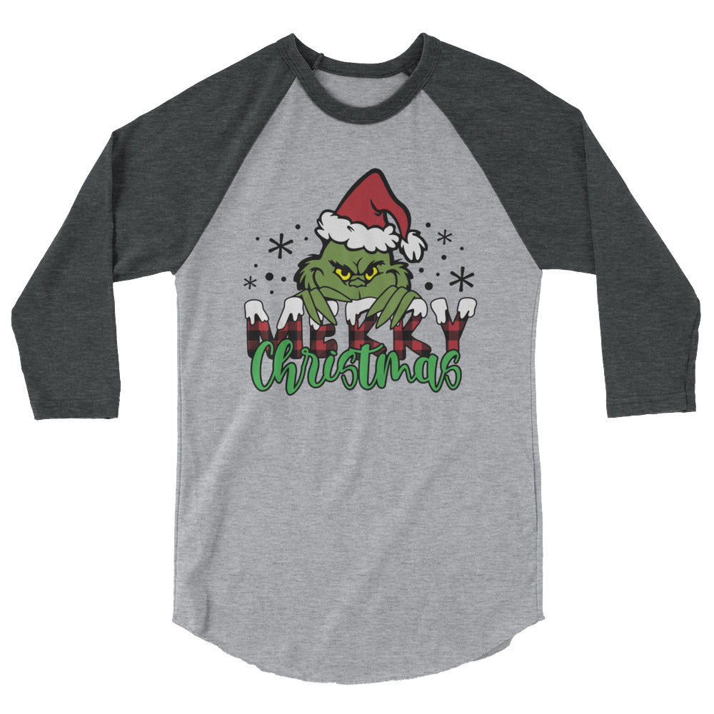 Grinch Merry Christmas 3/4 sleeve raglan shirt