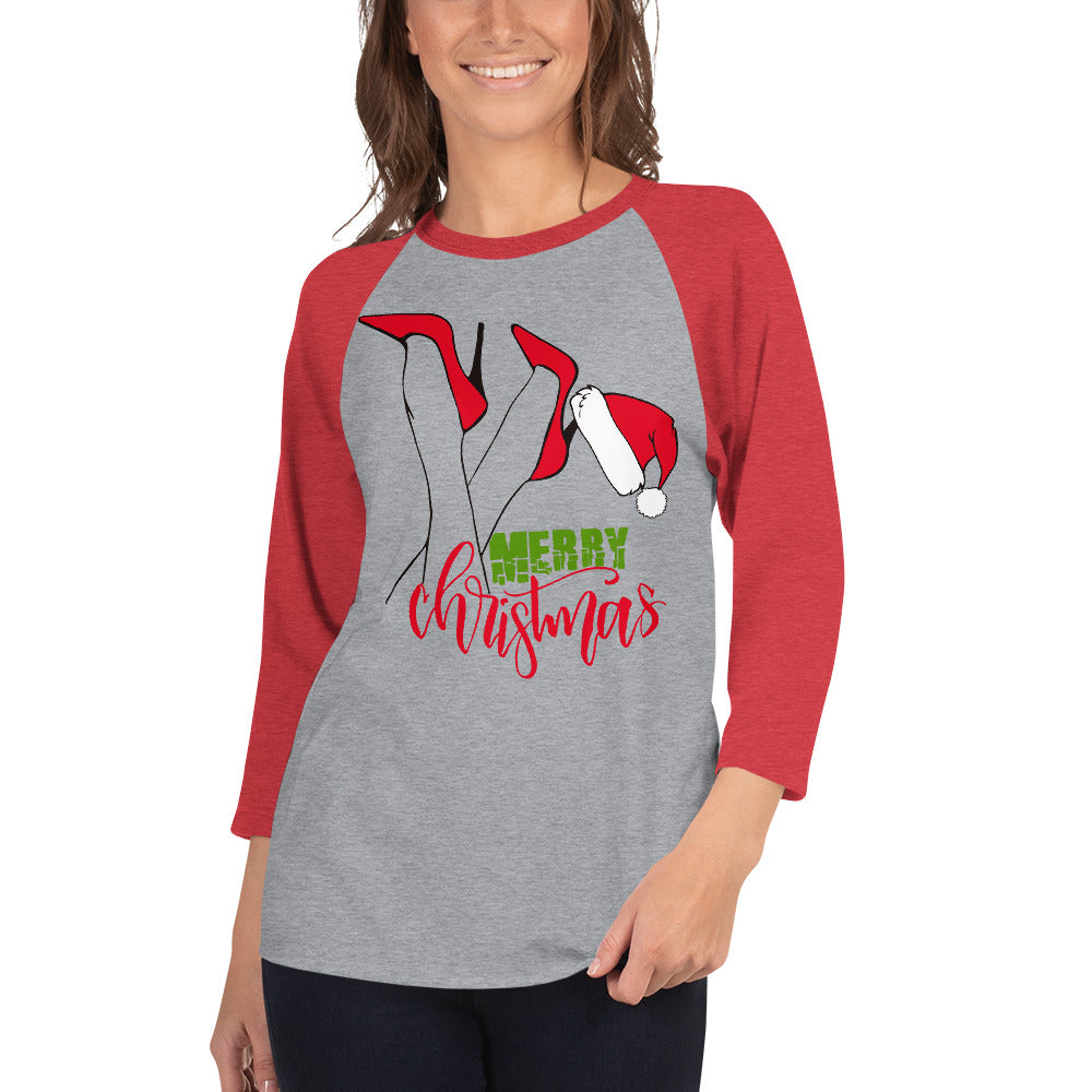 Merr Christmas Womens Heels 3/4 sleeve raglan shirt