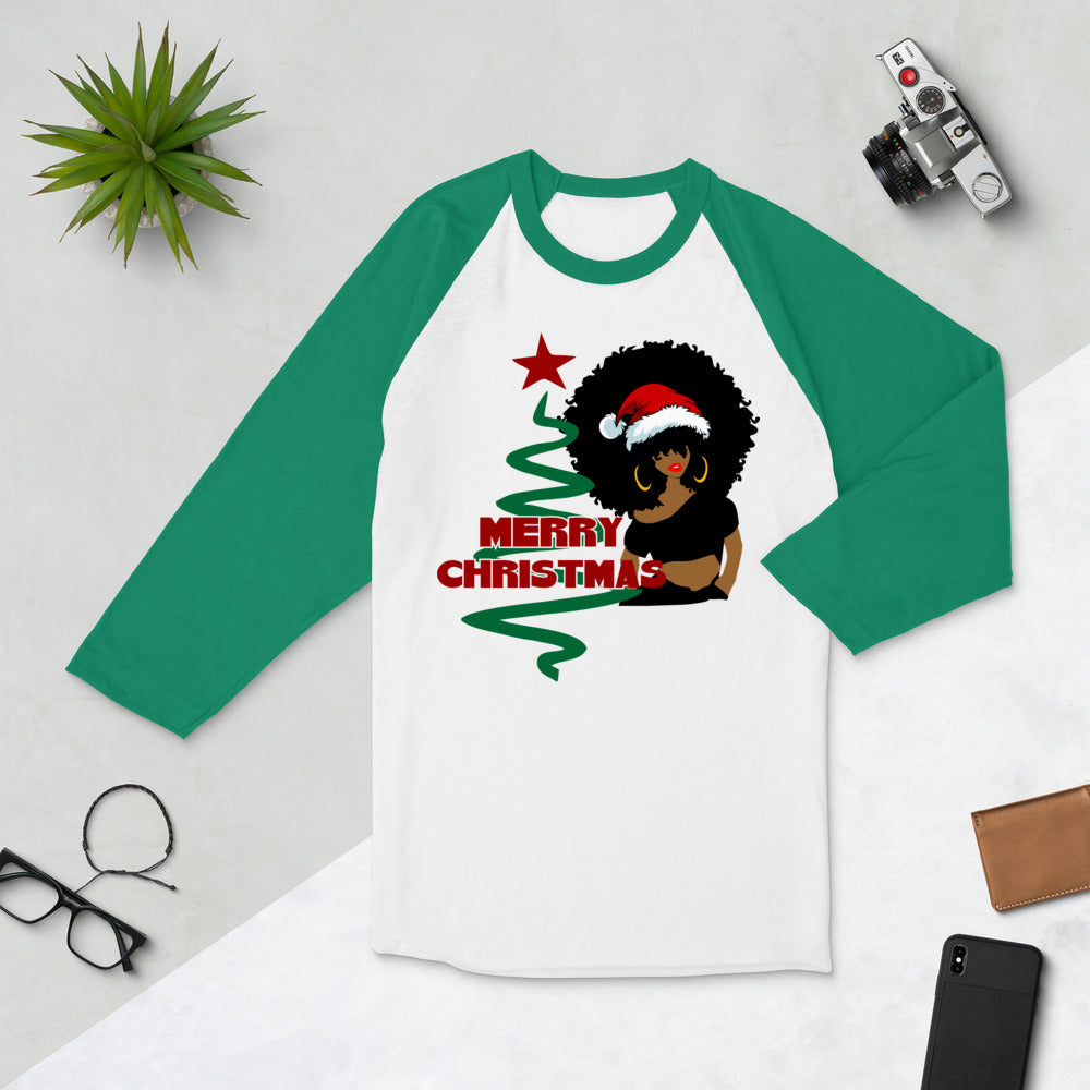 Merry Christmas 1 Afro 3/4 sleeve raglan shirt