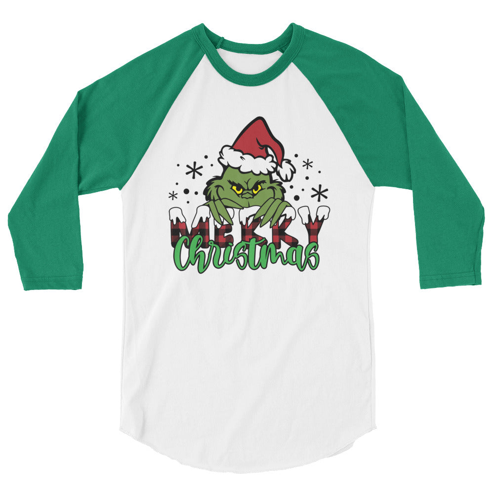 Grinch Merry Christmas 3/4 sleeve raglan shirt