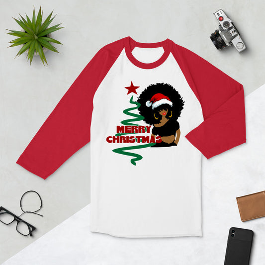 Merry Christmas 1 Afro 3/4 sleeve raglan shirt